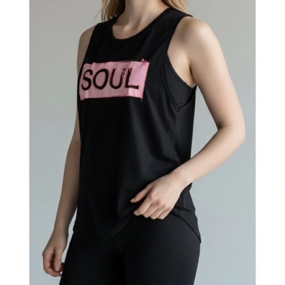 Soulcycle Small Pink Renee Black Asymmetric Tank top